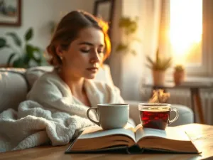 Kobieta w biurze z widocznymi na szyi i dekolcie zaczerwienieniami skóry, będącymi objawem pokrzywki stresowej.
